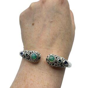 Sarda Sterling Silver Opal Topaz Tanzanite Hinged Cuff Bracelet Bali Designer